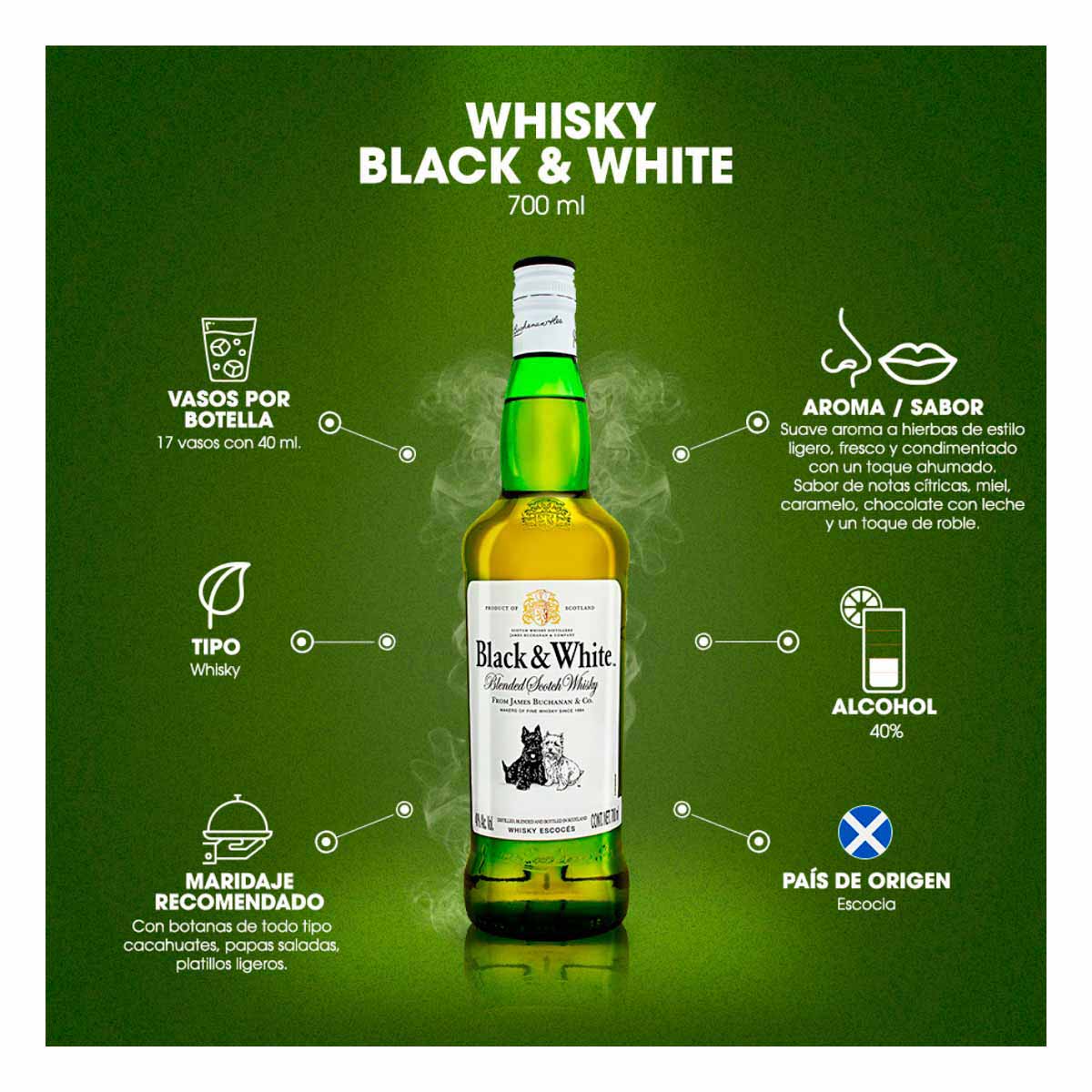 Whisky Black & White Original Blended Scotch 700 ml